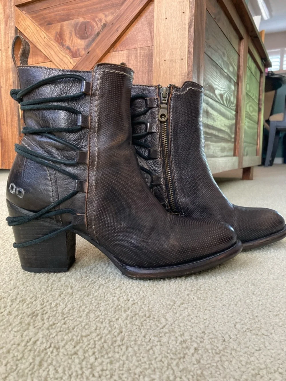 BED|STU Cobbler Dark Brown Lace-Up Ankle Booties Size 9 - Picture 1 of 7